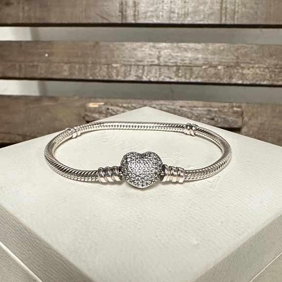 Pandora Jewelry - Pandora great shape moments sparkling crystal cz pave heart snake chain bracelet